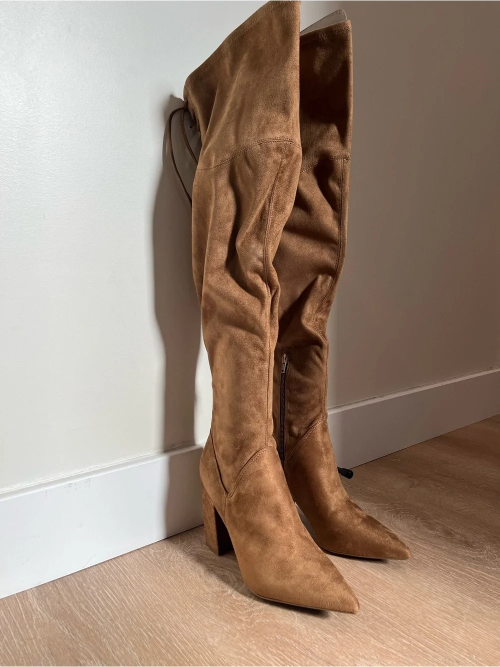 Nine West Ceeya Dark Natural Tan Suede Over-the-Knee Heel Boots NIB Size 8.5